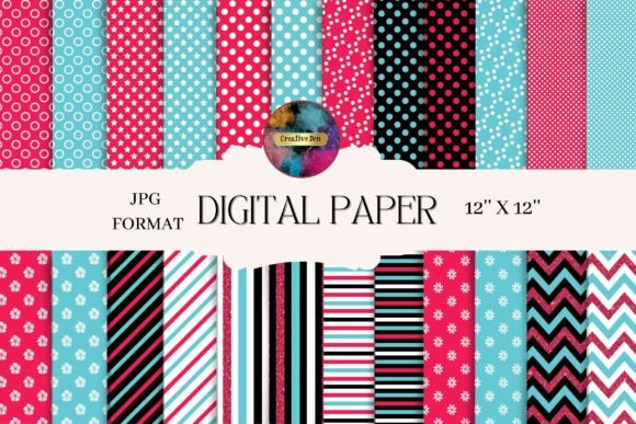 Download Pink, Blue and Black Patterned Paper - Premium Bundle