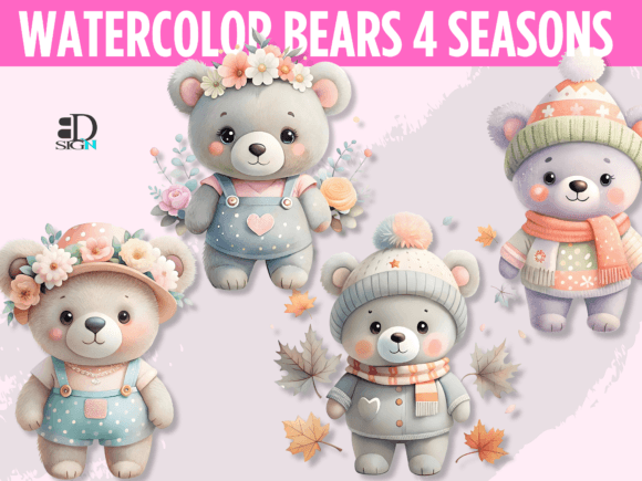 Download Watercolor Bears 4 Seasons of Cuteness - Seasons Collection