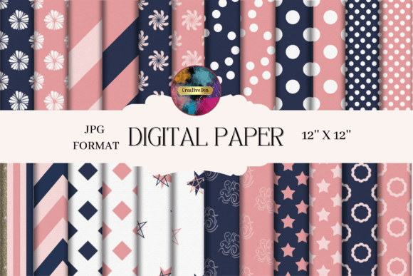 Download Pink and Navy Blue Patterned Paper - Premium Resources
