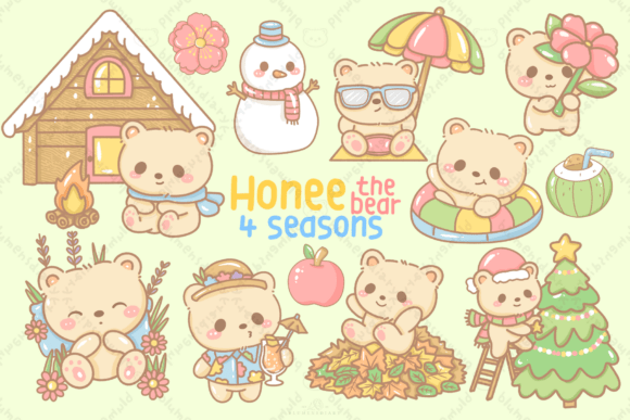 Download Kawaii Bear Four Seasons Clipart - Seasons Collection